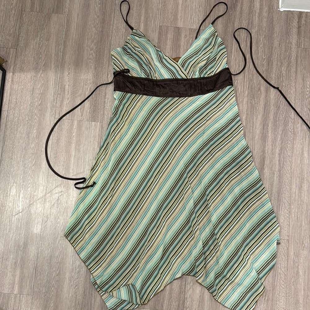 Y2K Striped spaghetti strap Brown, blue/Green Dress.